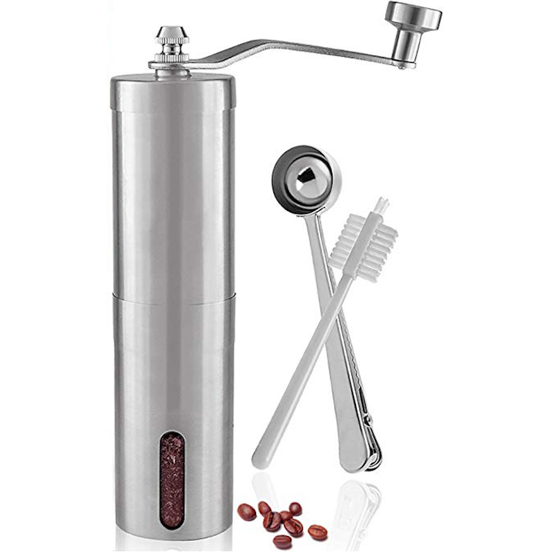 Χάλυβας χωρίς ατσάλι Cordless Portable Manual Coffee Grinder Conical Burr Hand Coffee Bean Grinder with Measuring Brush Spoon